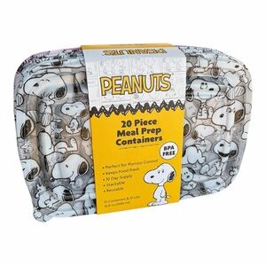 Peanuts Snoopy Meal Prep Container 20 Piece Set - Pink Food Storage 33.8 Oz.